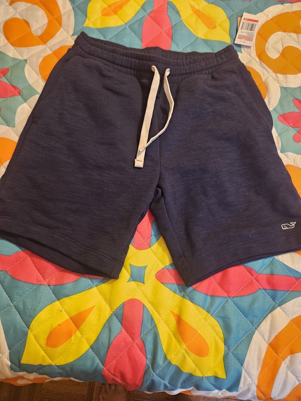 Vineyard Vines Navy Knit Drawstring Athletic Shorts with White Drawcord